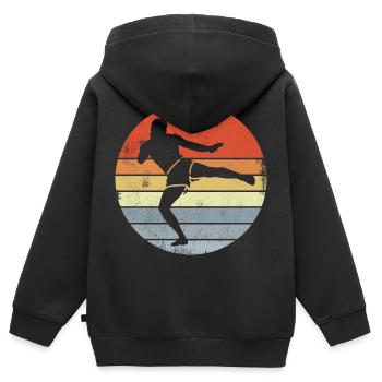 Croquis de Kickboxer Vintage - Sweat Premium à capuche zippé enfant bio - noir - Dos - AI Model Kid Male (0cm)