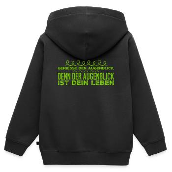 genieße den Moment - Kinder Premium Organic Zip Hoodie - Schwarz - Hinten - AI Model Kid Male (0cm)