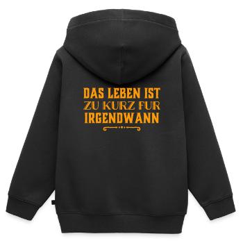 lebe dein Leben - Kinder Premium Organic Zip Hoodie - Schwarz - Hinten - AI Model Kid Male (0cm)