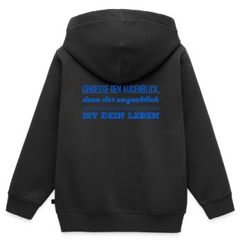 genieße die Gegenwart - Kinder Premium Organic Zip Hoodie - Schwarz - Hinten - AI Model Kid Male (0cm)