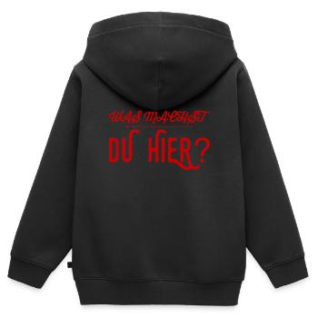 warum bist du hier? - Kinder Premium Organic Zip Hoodie - Schwarz - Hinten - AI Model Kid Male (0cm)