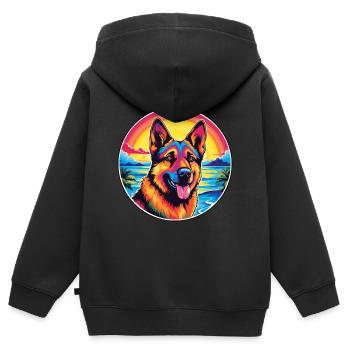 German Shepherd Dog Breed Colorful Cartoon Waterco - Kids Premium Organic Zip-up Hoodie - black - Back - AI Model Kid Male (0cm)