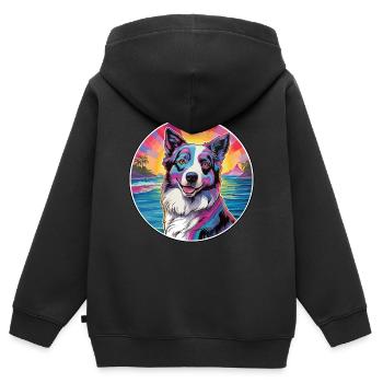Georgischer Schäferhund Rasse Buntes Karikatur Wasser - Kinder Premium Organic Zip Hoodie - Schwarz - Hinten - AI Model Kid Male (0cm)