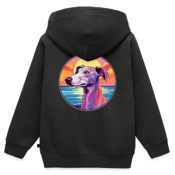 Old Croatian Sighthound Dog Breed Colorful Cartoon - Kids Premium Organic Zip-up Hoodie - black - Back - AI Model Kid Male (0cm)