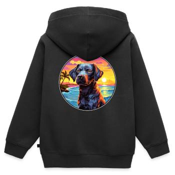 Portuguese Watchdog Dog Breed Colorful Cartoon Wat - Kids Premium Organic Zip-up Hoodie - black - Back - AI Model Kid Male (0cm)