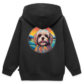 Tibetische Kyi Apso Hunderasse Bunte Karikatur Wasserc - Kinder Premium Organic Zip Hoodie - Schwarz - Hinten - AI Model Kid Male (0cm)