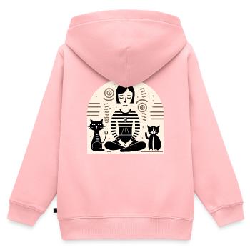 Yoga avec les chats - Sweat Premium à capuche zippé enfant bio - rose - Dos - AI Model Kid Female (0cm)