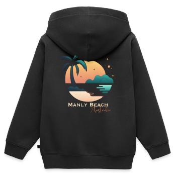 Manly Beach, Australie - Sweat Premium à capuche zippé enfant bio - noir - Dos - AI Model Kid Male (0cm)