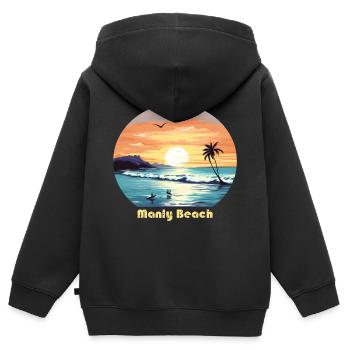 Plage de Manly - Sweat Premium à capuche zippé enfant bio - noir - Dos - AI Model Kid Male (0cm)