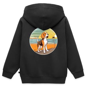 Beagle Harrier chien race Cartoon Kawaii Clipart - Sweat Premium à capuche zippé enfant bio - noir - Dos - AI Model Kid Male (0cm)