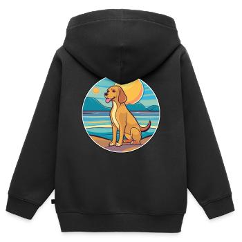 Braque Saint Germain race de chien dessin animé Kawaii chien - Sweat Premium à capuche zippé enfant bio - noir - Dos - AI Model Kid Male (0cm)