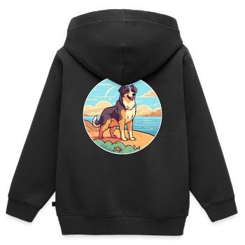 Bucovina Schäferhund Rasse Cartoon Kawaii Clipart - Kinder Premium Organic Zip Hoodie - Schwarz - Hinten - AI Model Kid Male (0cm)