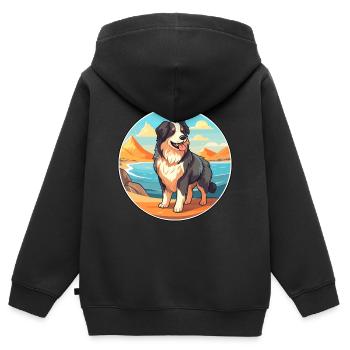 Chien de berger des Carpates race Cartoon Kawaii chien - Sweat Premium à capuche zippé enfant bio - noir - Dos - AI Model Kid Male (0cm)