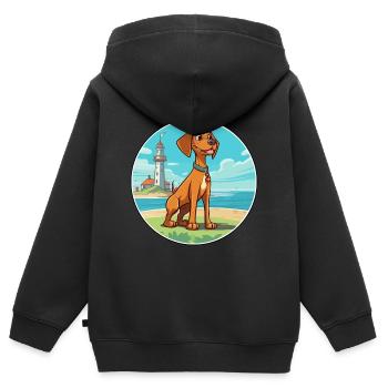 Danish Broholmer Dog Breed Cartoon Kawaii Clipart - Kids Premium Organic Zip-up Hoodie - black - Back - AI Model Kid Male (0cm)
