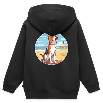 Französischer dreifarbiger Hund Rasse Cartoon Kawaii Hund - Kinder Premium Organic Zip Hoodie - Schwarz - Hinten - AI Model Kid Male (0cm)