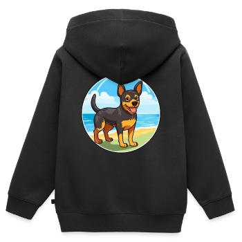 Lancashire Heeler Hund Rasse Cartoon Kawaii Clipart - Kinder Premium Organic Zip Hoodie - Schwarz - Hinten - AI Model Kid Male (0cm)