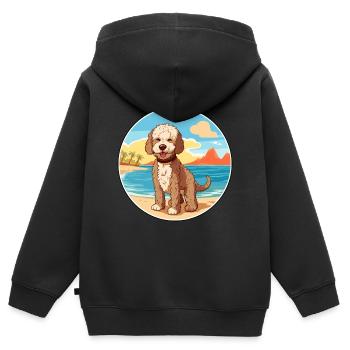 Lagotto Romagnolo Hund Rasse Cartoon Kawaii Clipart - Kinder Premium Organic Zip Hoodie - Schwarz - Hinten - AI Model Kid Male (0cm)