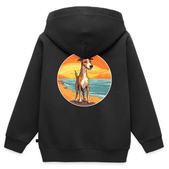 Lurcher chien race dessin animé Kawaii Clipart chien animal de compagnie - Sweat Premium à capuche zippé enfant bio - noir - Dos - AI Model Kid Male (0cm)