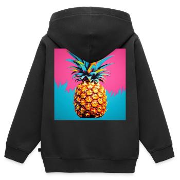 Ananas POP ART - Sweat Premium à capuche zippé enfant bio - noir - Dos - AI Model Kid Male (0cm)