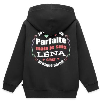 LÉNA PARFAITE - PRENOM LÉNA - Sweat Premium à capuche zippé enfant bio - noir - Dos - AI Model Kid Male (0cm)