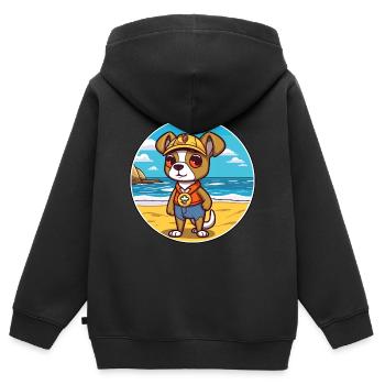 Portuguese Watchdog Dog Breed Cartoon Kawaii Dog - Kids Premium Organic Zip-up Hoodie - black - Back - AI Model Kid Male (0cm)