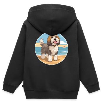 Tibetan Terrier Dog Breed Cartoon Kawaii Clipart - Kids Premium Organic Zip-up Hoodie - black - Back - AI Model Kid Male (0cm)