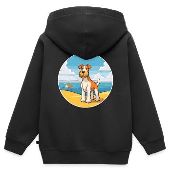 draht foxterrier hunderasse cartoon kawaii clipart - Kinder Premium Organic Zip Hoodie - Schwarz - Hinten - AI Model Kid Male (0cm)