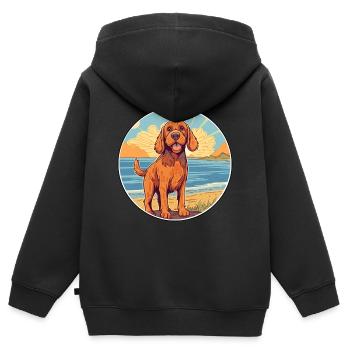 Stichelhaar chien race dessin animé Kawaii Clipart chien - Sweat Premium à capuche zippé enfant bio - noir - Dos - AI Model Kid Male (0cm)