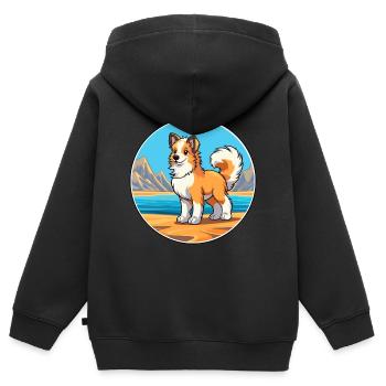 Taigan Kirgisische Taighany Hunderasse Cartoon Kawaii - Kinder Premium Organic Zip Hoodie - Schwarz - Hinten - AI Model Kid Male (0cm)