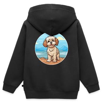 Shih Poo chien race dessin animé Kawaii Clipart chien animal de compagnie - Sweat Premium à capuche zippé enfant bio - noir - Dos - AI Model Kid Male (0cm)