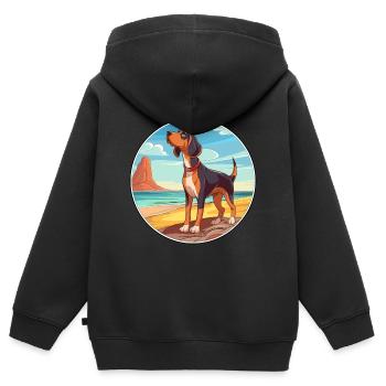 Serbischer dreifarbiger Jagdhund Rasse Cartoon Kawaii - Kinder Premium Organic Zip Hoodie - Schwarz - Hinten - AI Model Kid Male (0cm)