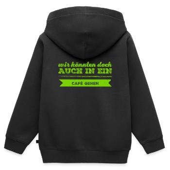 ich möchte mit dir ins Cafe gehen - Kinder Premium Organic Zip Hoodie - Schwarz - Hinten - AI Model Kid Male (0cm)
