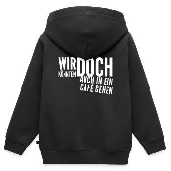 wollen wir einen Kaffee trinken gehen? - Kinder Premium Organic Zip Hoodie - Schwarz - Hinten - AI Model Kid Male (0cm)