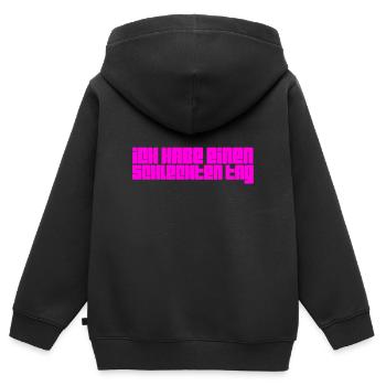 in mieser Stimmung - Kinder Premium Organic Zip Hoodie - Schwarz - Hinten - AI Model Kid Male (0cm)