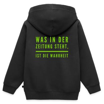 das was in der Zeitung steht - Kinder Premium Organic Zip Hoodie - Schwarz - Hinten - AI Model Kid Male (0cm)