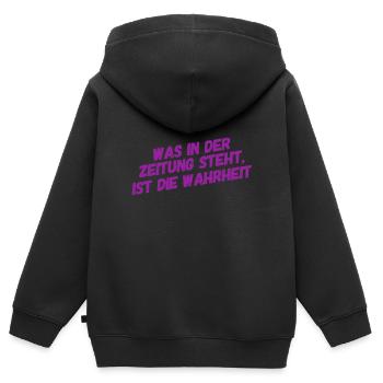 der Zeitung kann man vertrauen - Kinder Premium Organic Zip Hoodie - Schwarz - Hinten - AI Model Kid Male (0cm)