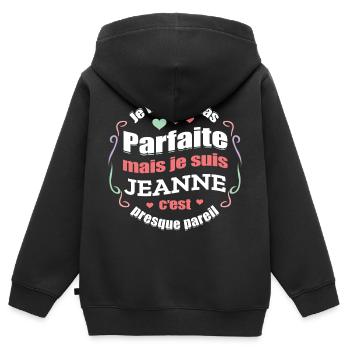 JEANNE PARFAITE - PRENOM JEANNE - Sweat Premium à capuche zippé enfant bio - noir - Dos - AI Model Kid Male (0cm)