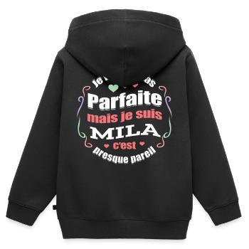 MILA PARFAITE - PRENOM MILA - Sweat Premium à capuche zippé enfant bio - noir - Dos - AI Model Kid Male (0cm)