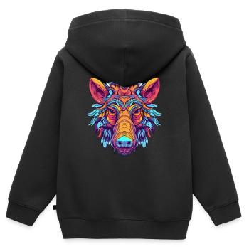 Sanglier Aquarelle Colorée Dessin Animé Kawaii Animal - Sweat Premium à capuche zippé enfant bio - noir - Dos - AI Model Kid Male (0cm)