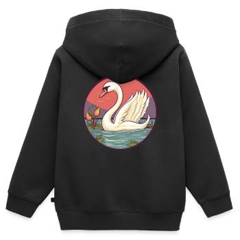 Cygne Aquarelle Colorée Dessin Animé Kawaii Animal - Sweat Premium à capuche zippé enfant bio - noir - Dos - AI Model Kid Male (0cm)