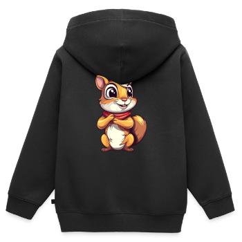 Chipmunk Aquarelle Colorée Dessin Animé Kawaii Animal - Sweat Premium à capuche zippé enfant bio - noir - Dos - AI Model Kid Male (0cm)
