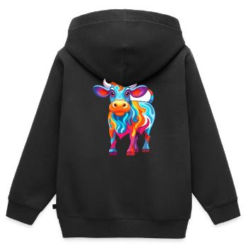 Vache Aquarelle Colorée Dessin Animé Kawaii Animal - Sweat Premium à capuche zippé enfant bio - noir - Dos - AI Model Kid Male (0cm)