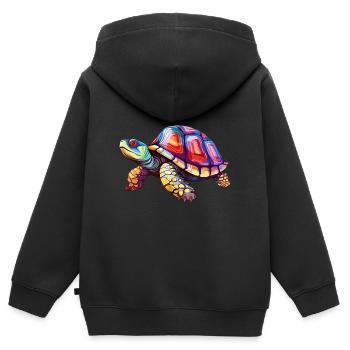 Schildkröte buntes Aquarell Cartoon Kawaii Tier - Kinder Premium Organic Zip Hoodie - Schwarz - Hinten - AI Model Kid Male (0cm)
