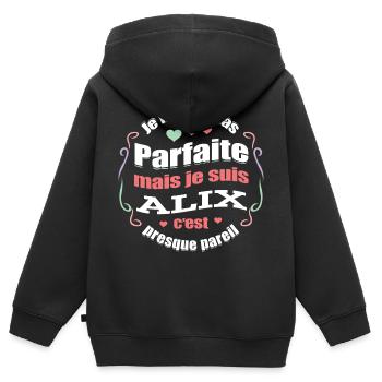 ALIX PARFAITE - PRENOM ALIX - Sweat Premium à capuche zippé enfant bio - noir - Dos - AI Model Kid Male (0cm)