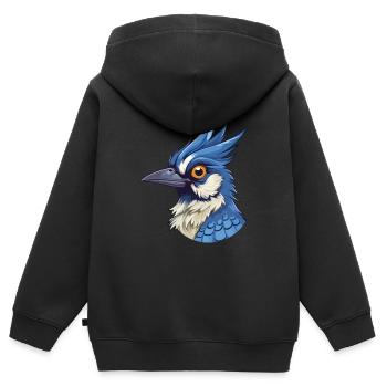 Geai bleu coloré aquarelle dessin animé Kawaii Animal - Sweat Premium à capuche zippé enfant bio - noir - Dos - AI Model Kid Male (0cm)