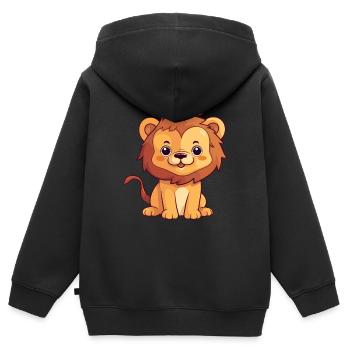 Lion Mignon Dessin Animé Kawaii Aquarelle Animal De Compagnie - Sweat Premium à capuche zippé enfant bio - noir - Dos - AI Model Kid Male (0cm)