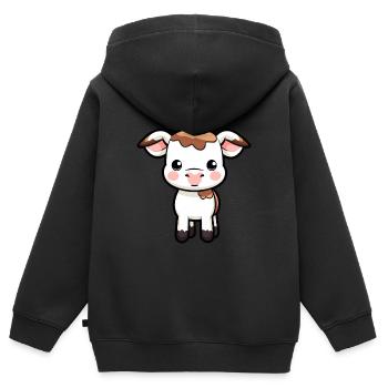 Vache Mignon Dessin Animé Kawaii Aquarelle Animal Animal De Compagnie - Sweat Premium à capuche zippé enfant bio - noir - Dos - AI Model Kid Male (0cm)