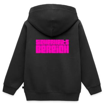 der Bereich ist gesichert - Kinder Premium Organic Zip Hoodie - Schwarz - Hinten - AI Model Kid Male (0cm)