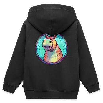 Nilpferd Bunte Karikatur Kawaii Tier - Kinder Premium Organic Zip Hoodie - Schwarz - Hinten - AI Model Kid Male (0cm)