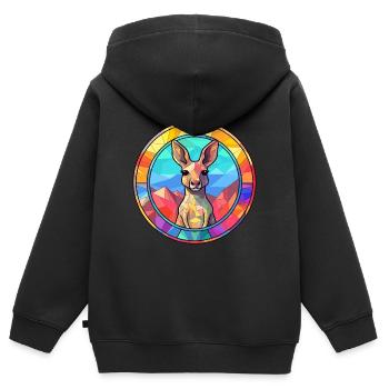 Kangourou vitrail coloré dessin animé Kawaii Ani - Sweat Premium à capuche zippé enfant bio - noir - Dos - AI Model Kid Male (0cm)